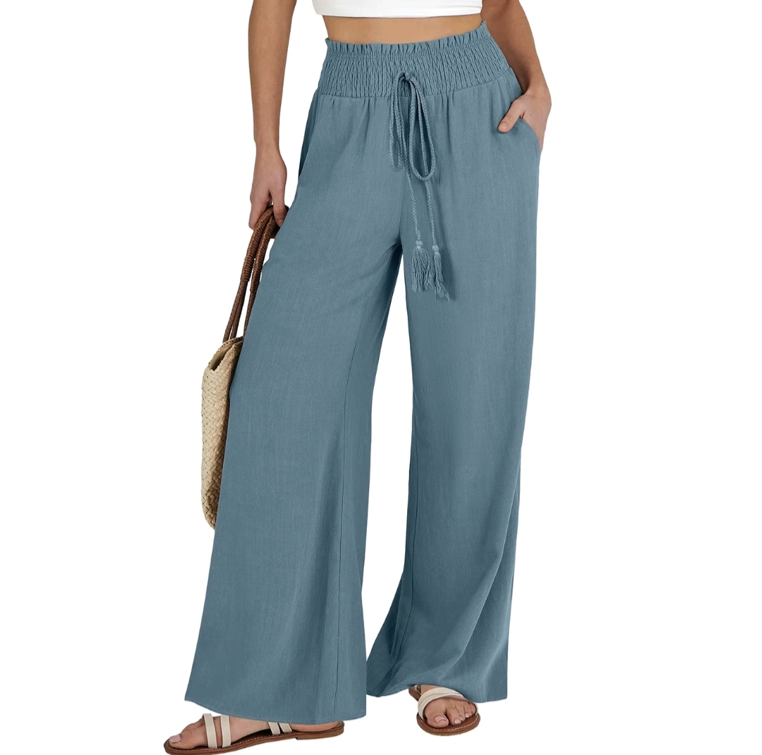 ANRABESS Women Linen Palazzo Pants SummerCasual Loose High Waist Wide Leg Long LoungePant Trousers with Pocket
