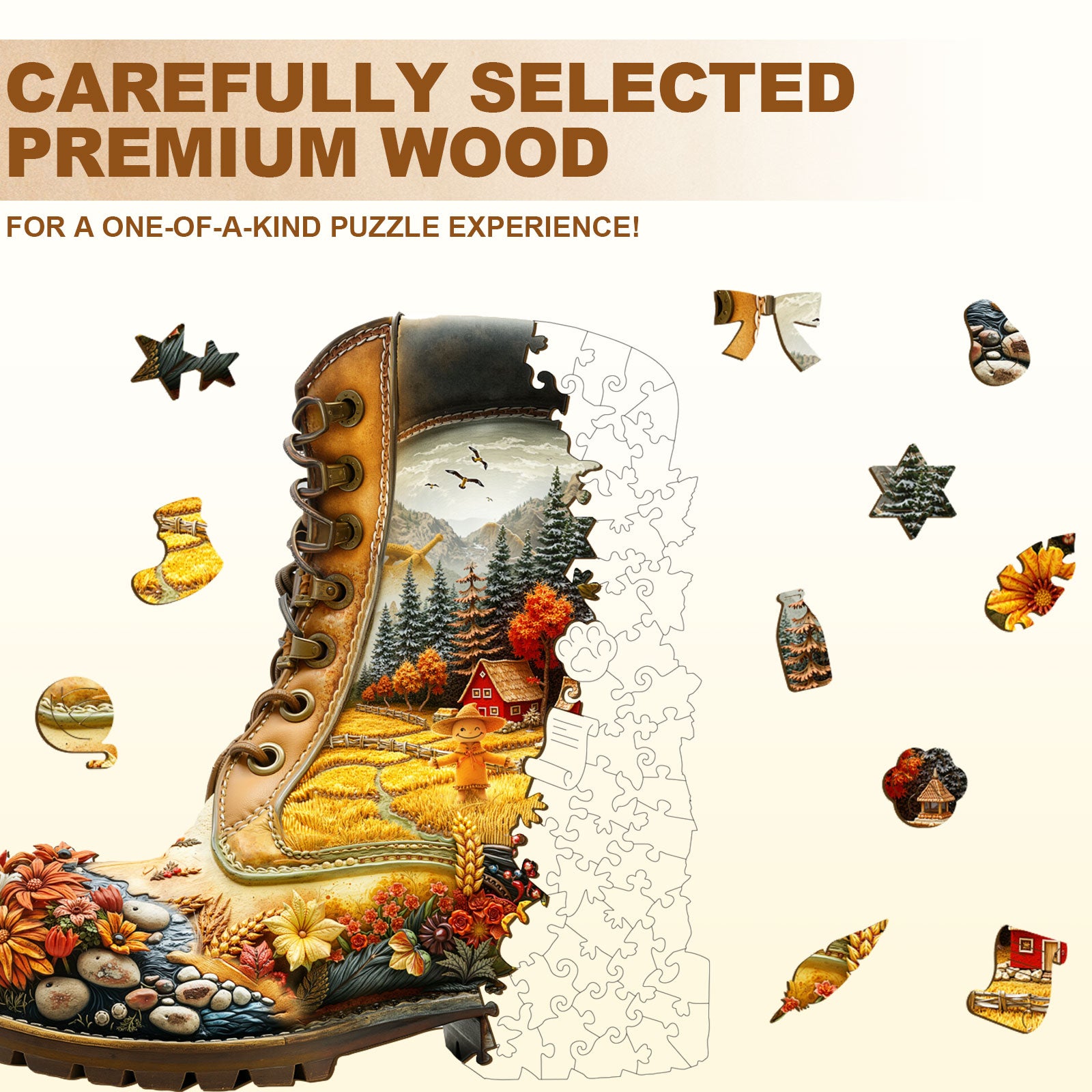 Wheat Field Boots Wooden Jigsaw Puzzle