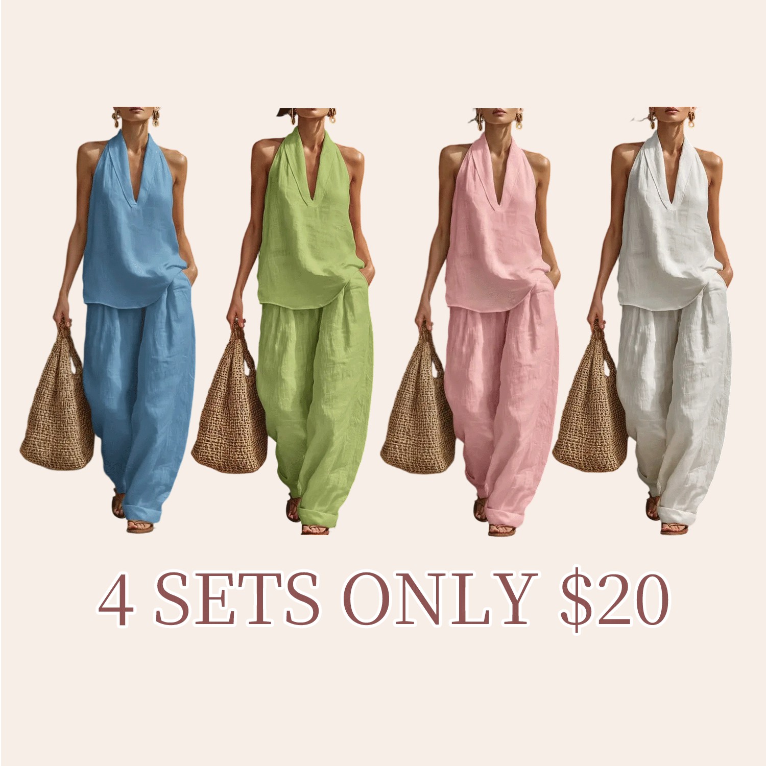 🔥🔥Easter Sale!!Boho Linen Two Piece Set - Perfect for Beach, Vacation & Brunch!