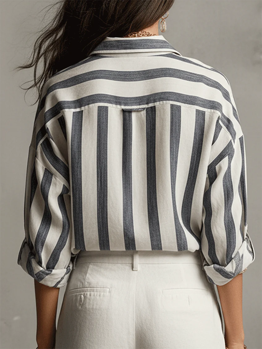 Cozy Striped Linen-cotton Shirt Top