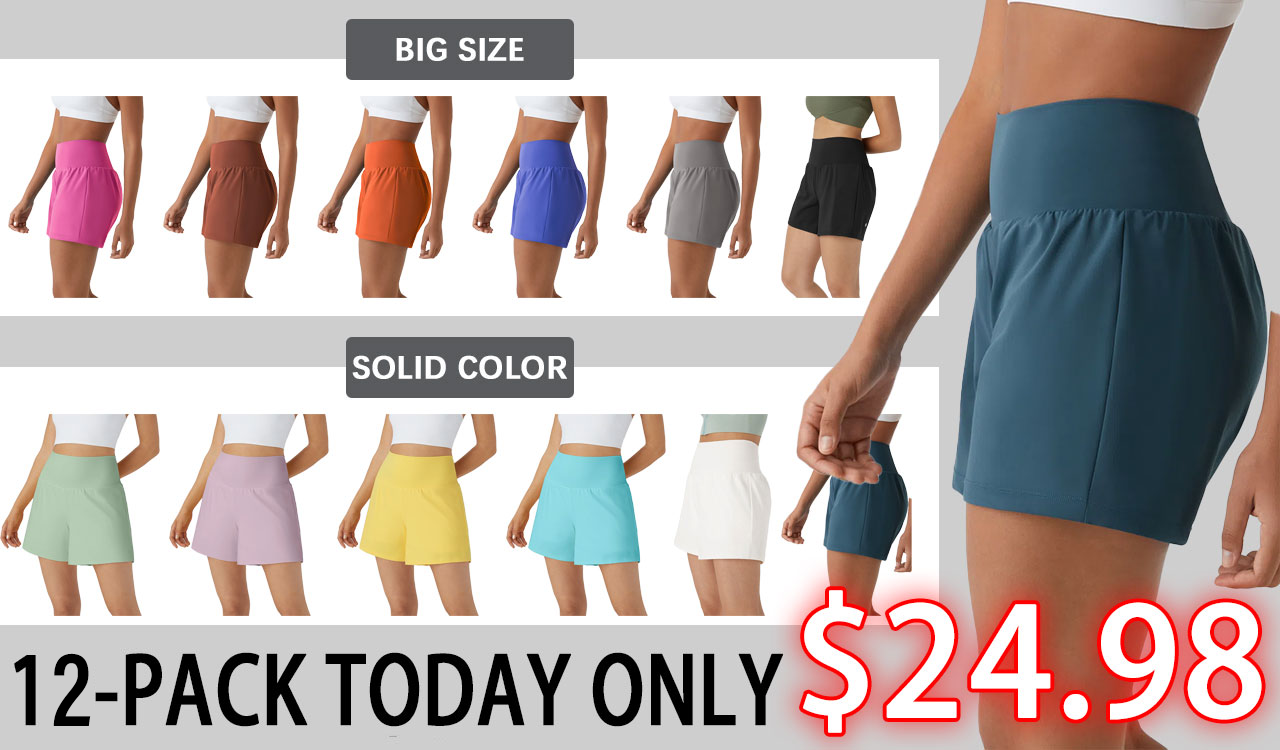 💝Last Day Promotion⚡12 piece ultra high waist back pocket and side hidden pocket 2 in 1 Yoga shorts