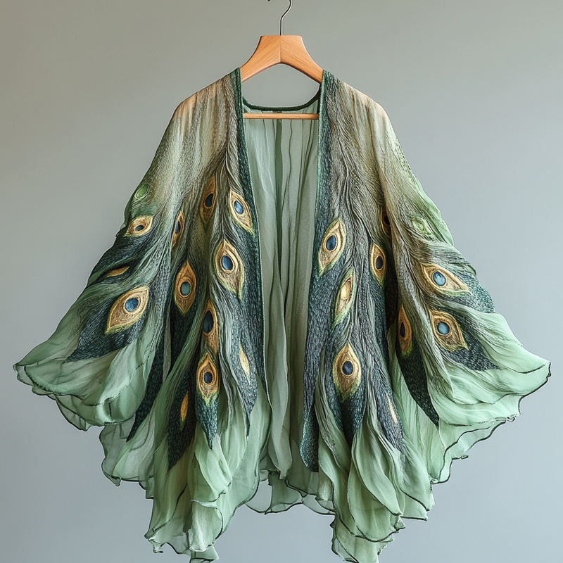 Summer Fun Feather Print Chiffon Cardigan 5a6e