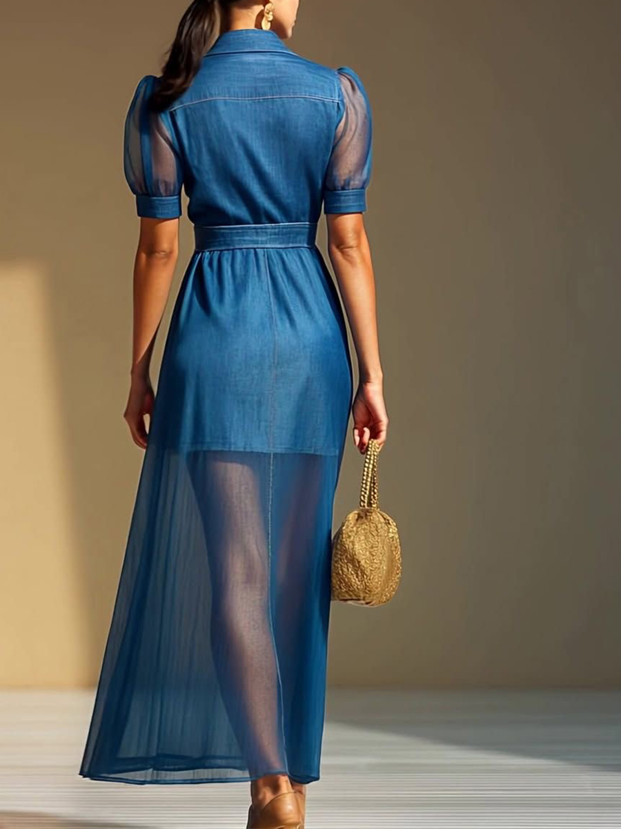 Women's Patchwork Organza Mini Dress And Organza Skirt Two-piece Set