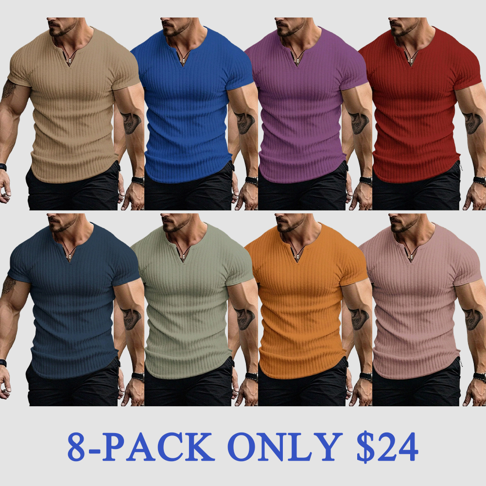 Men's Vertical Striped V-Neck Short Sleeve T-Shirt