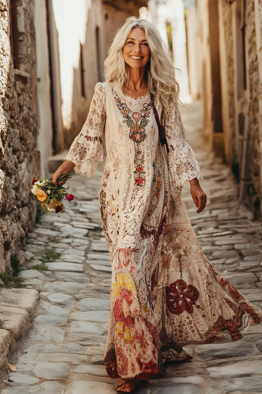 Vintage Loose Linen Patchwork Dress b1de