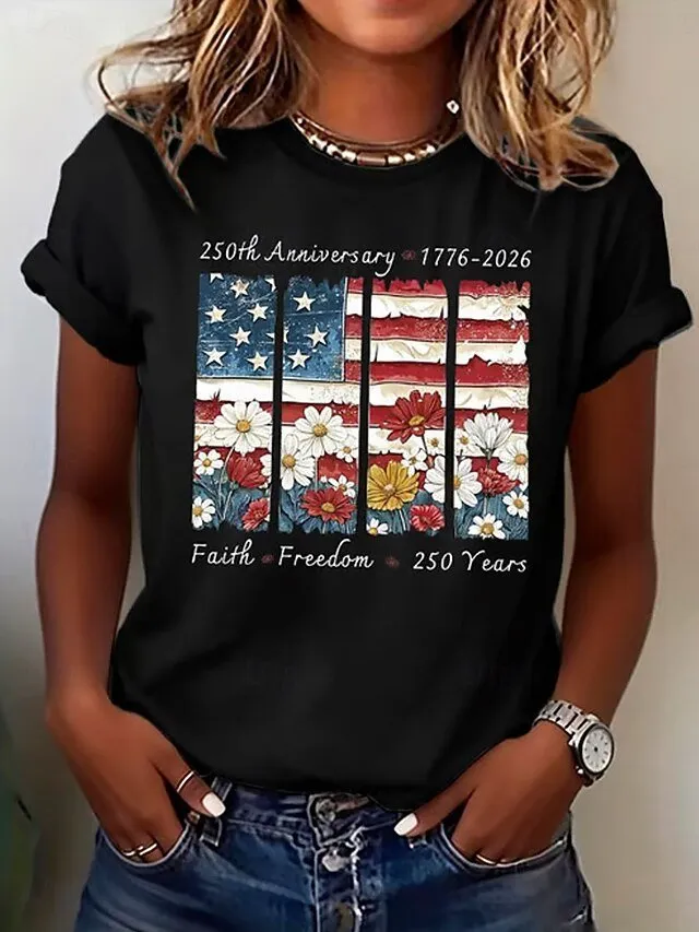 Vintage America Flag Crew Neck Short Sleeve T-shirt