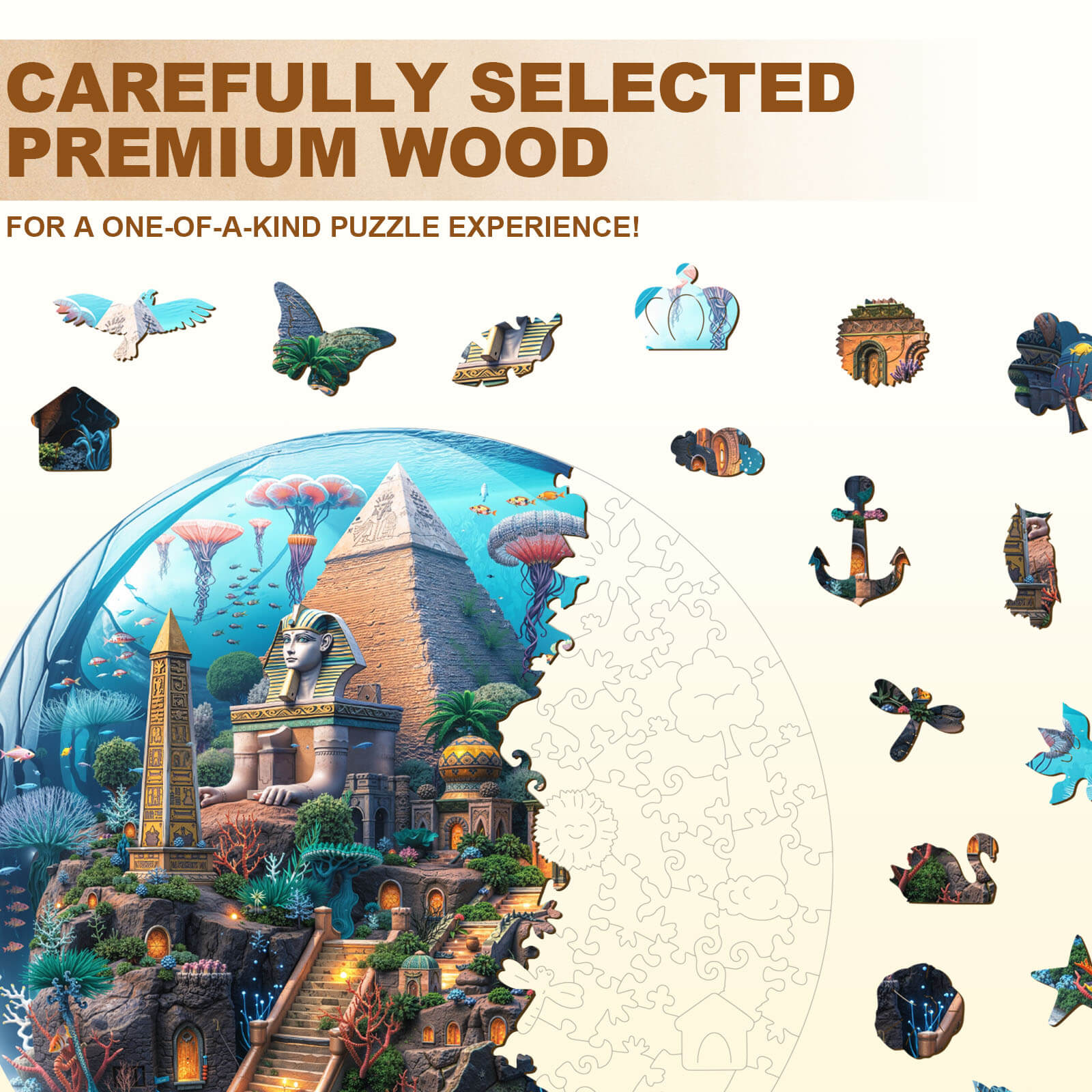 Underwater pyramid field Wooden Jigsaw Puzzle