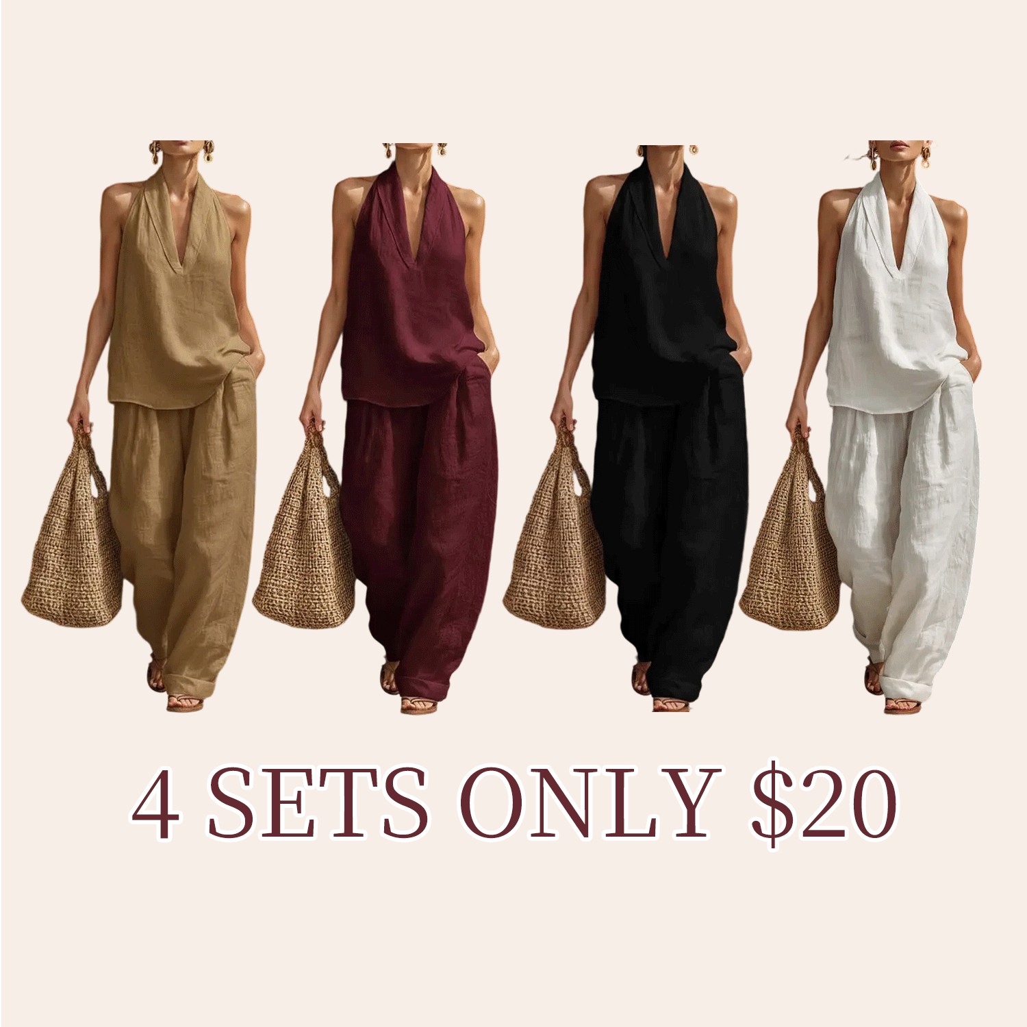 🔥🔥Easter Sale!!Boho Linen Two Piece Set - Perfect for Beach, Vacation & Brunch!