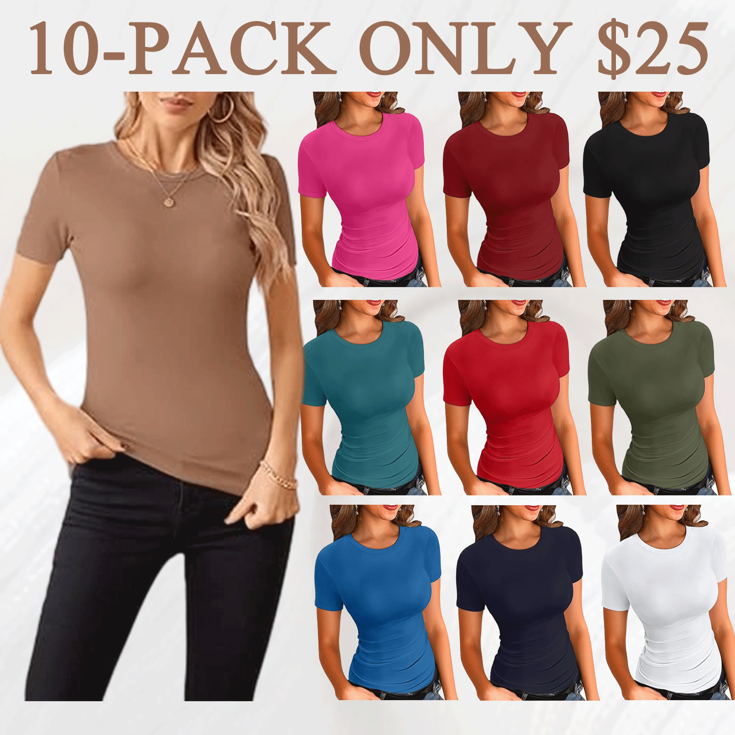 🔥Women’s Ribbed Crewneck Fitted Top – Slim Fit Short & Long Sleeve Basic