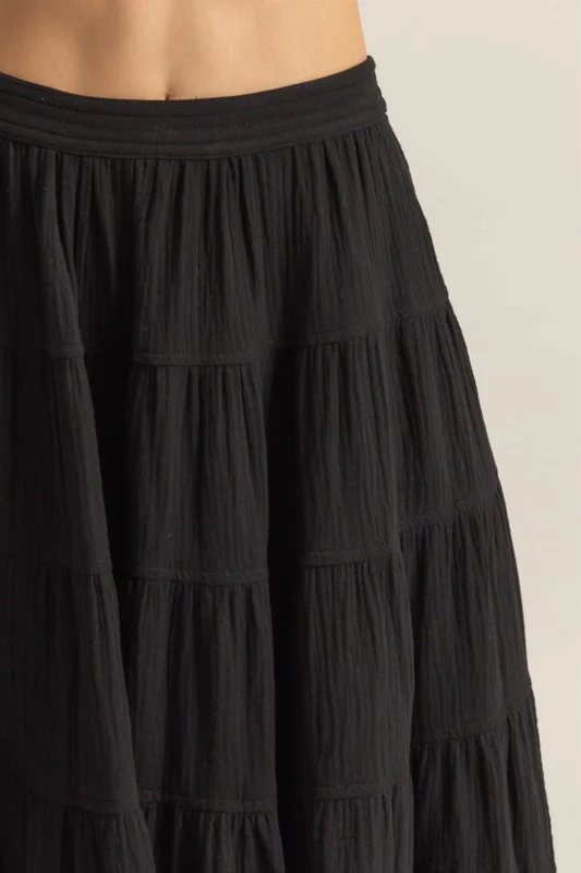 Double Gauze Tiered Midi Skirt with Pockets