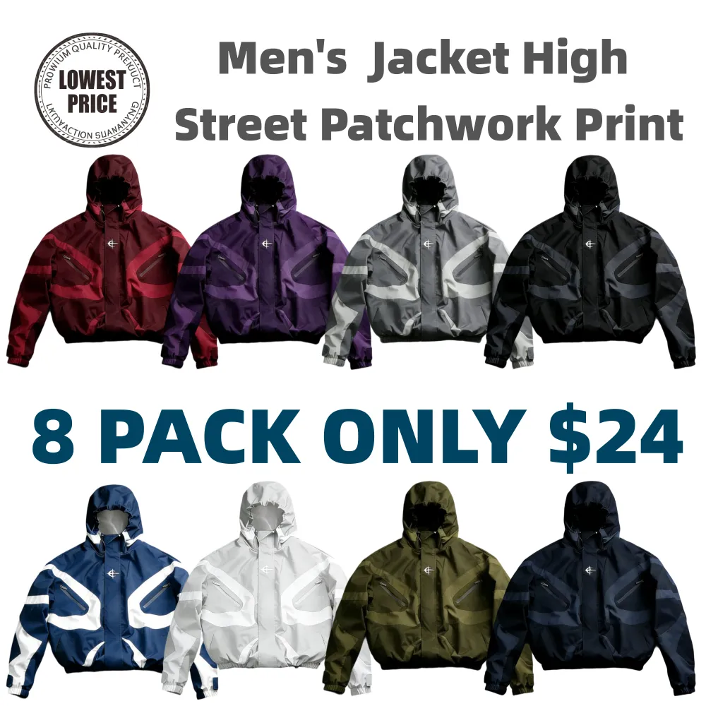 Men's  Jacket High Street Patchwork Print+Printed Elastic Cuff Sport Pants