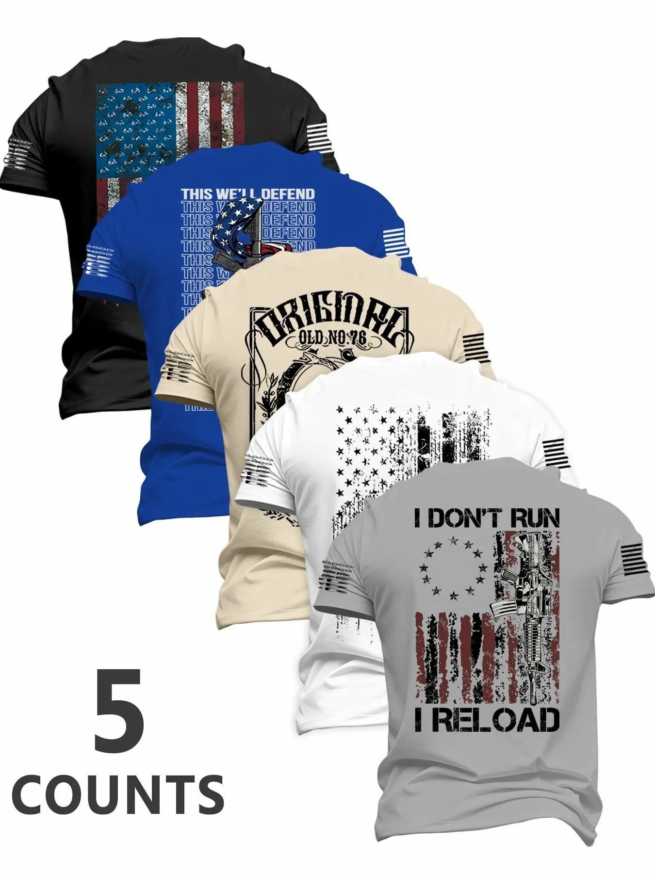 Men's Fashion Round Neck Casual Short Sleeve T-Shirt, Summer Comfortable Flag Print Outdoor Tee
