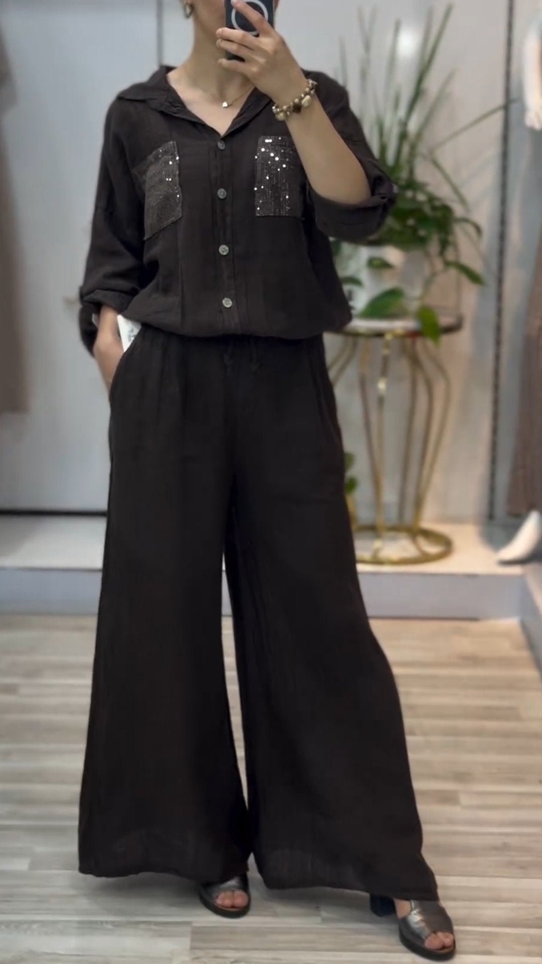 Women's Lapel Mid-length Sleeve Sequined Casual Suit