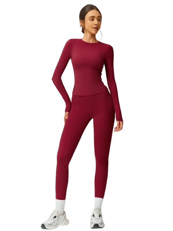 Women’s Two-Piece Patchwork Yoga Set – High Elastic Slim Fit Long Sleeve Top & Tight Pants
