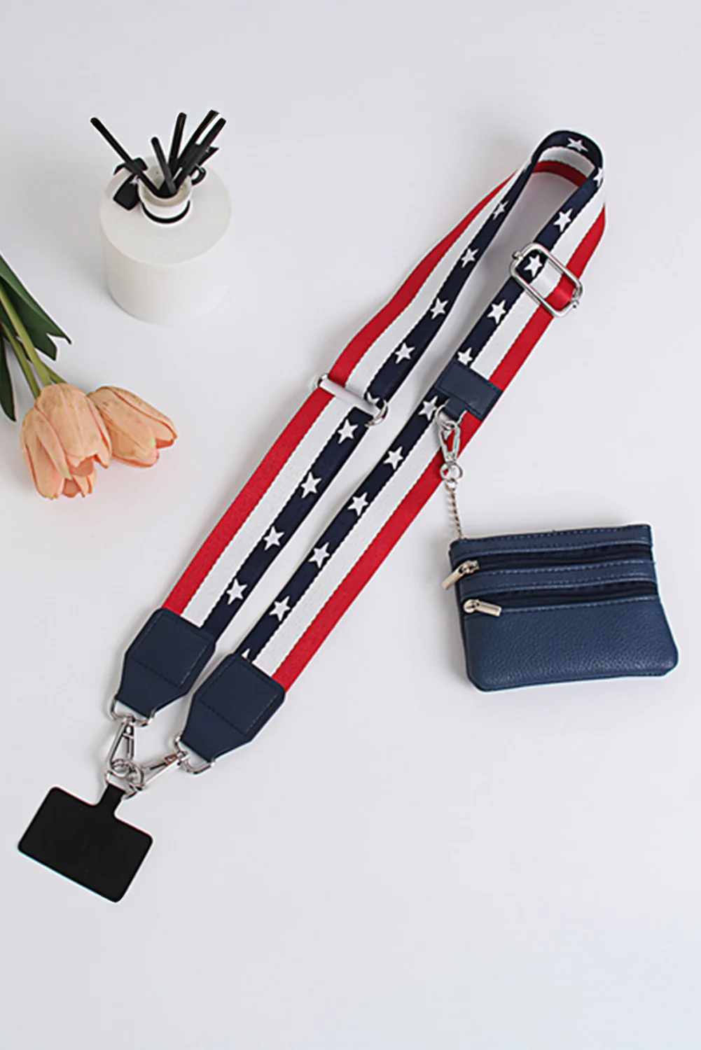Dark Blue Star and Stripe Print Phone Strap with Pouch