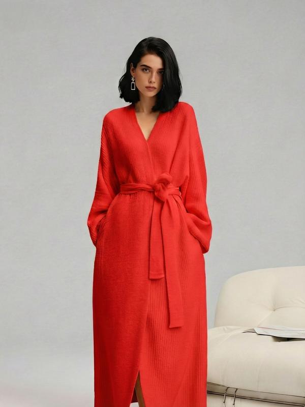 Women’s Plush Long Robe – Heavyweight Warm Flannel Lounge Robe with Tie Belt