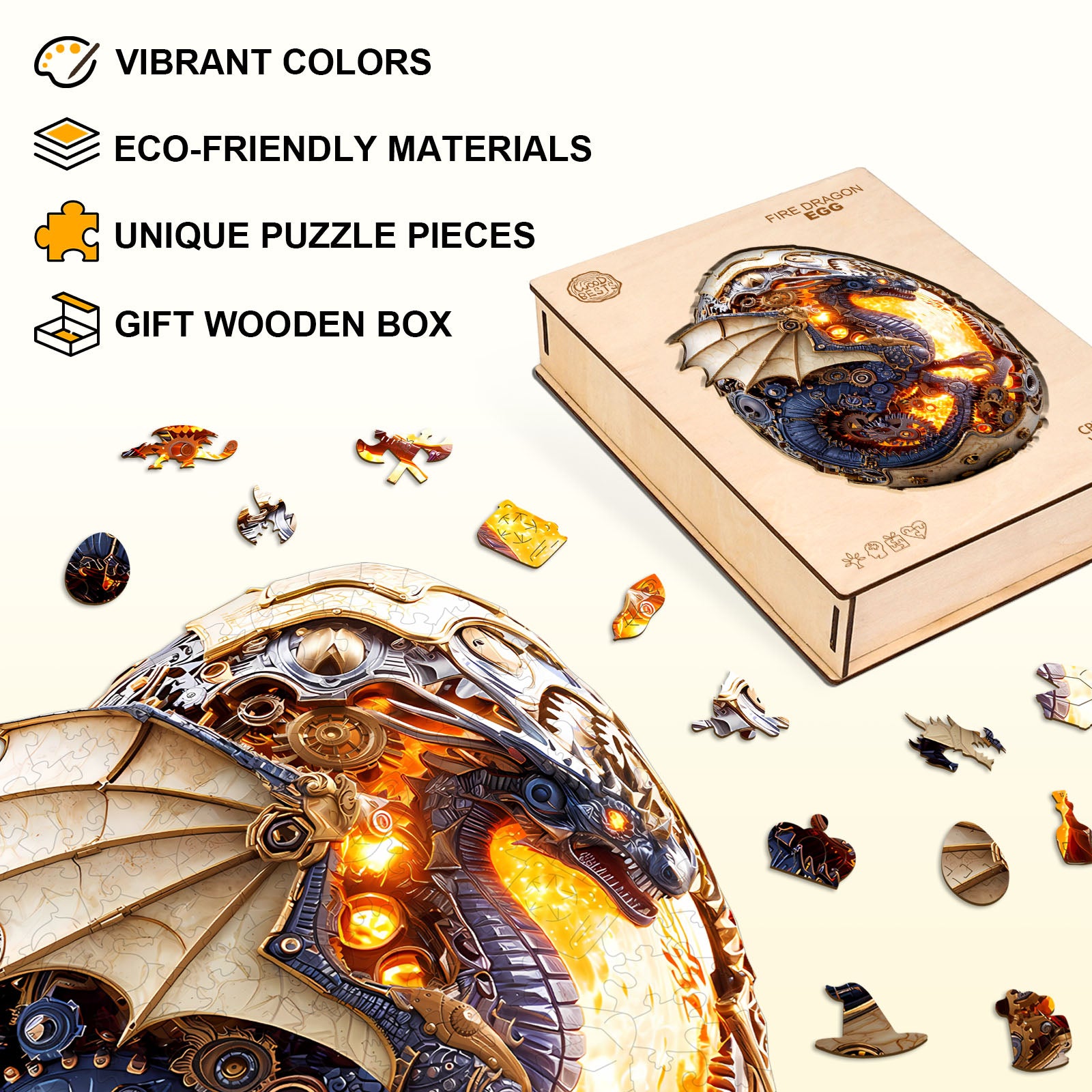 Fire Dragon Egg Wooden Jigsaw Puzzle