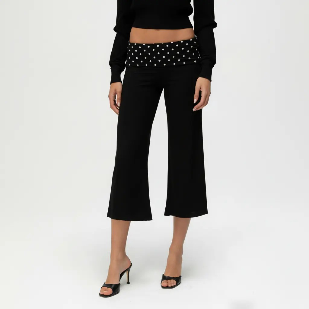 Casual Wide-Leg Culottes for Women - Fold-Over Waist Cropped Pants