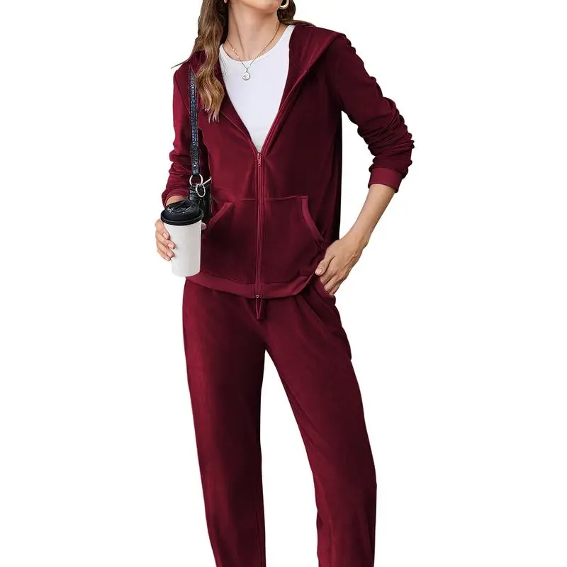 Women’s Velour Tracksuit Set – Zip Hoodie & Jogger Pants