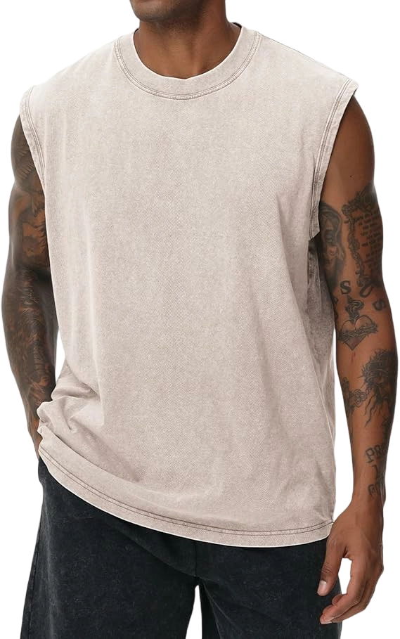Unisex Cotton Workout Tank Tops Sleeveless Acid Wash Tshirts