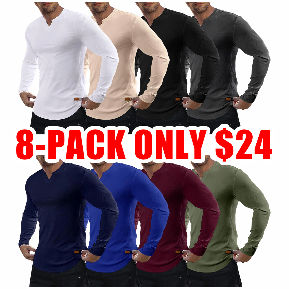 Men’s Slim Fit Ribbed V-Neck Long Sleeve Muscle T-Shirt