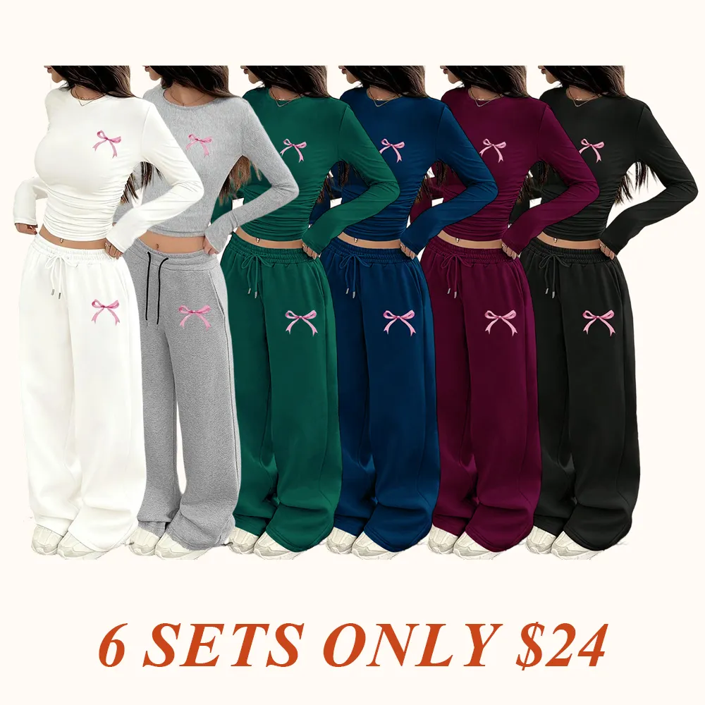 Two-Piece Set Women's Bowknot Print Regular Fit Round Neck T-shirt And Pants