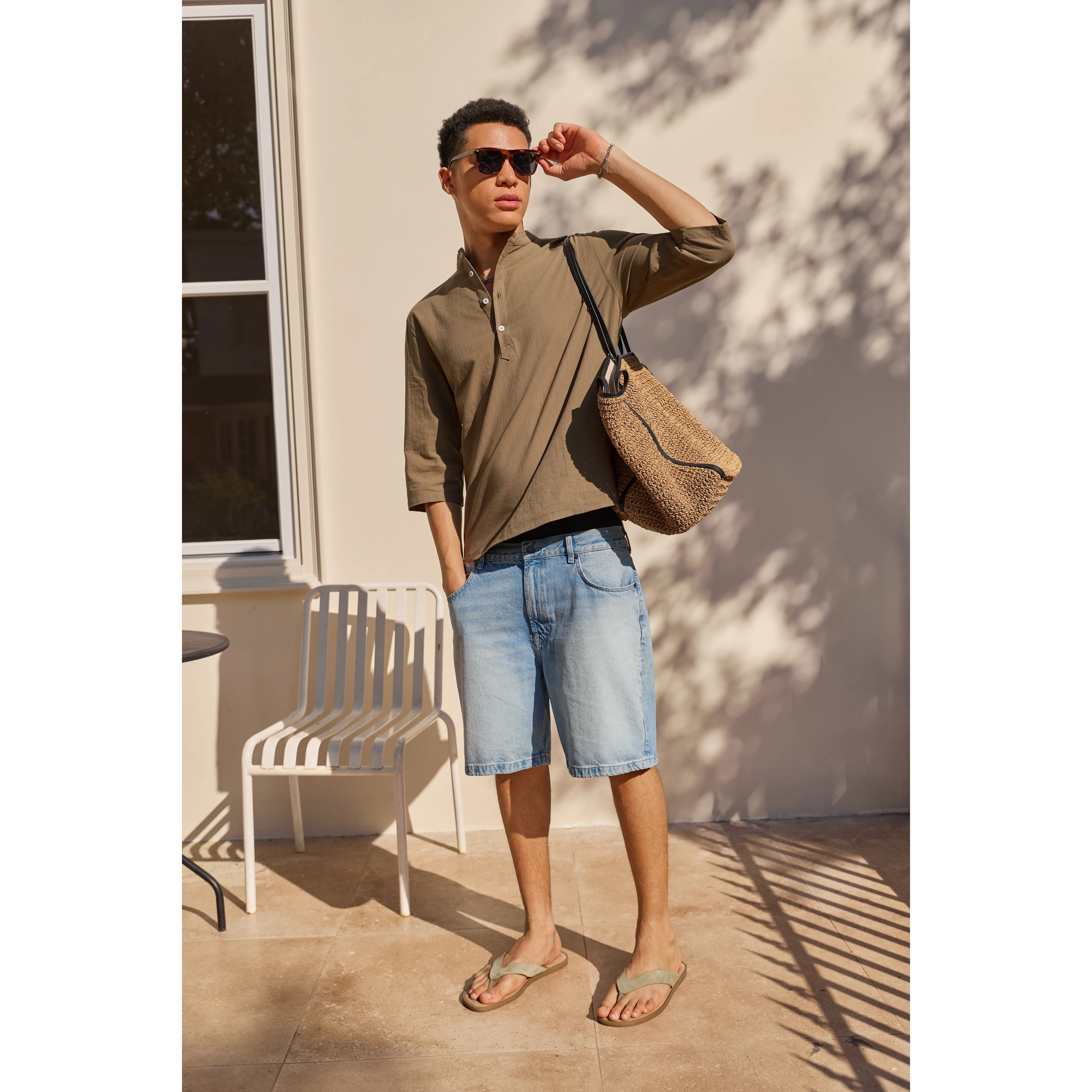 Men's Linen Cotton 3/4 Sleeve Henley T-Shirt