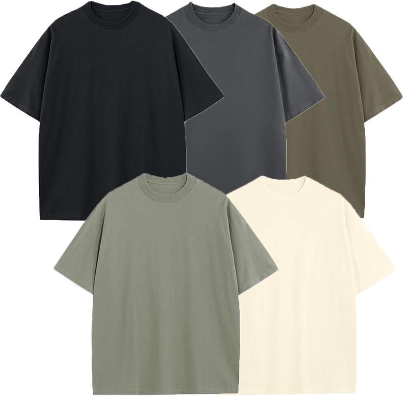 Unisex Heavyweight 100% Cotton Drop Shoulder T-Shirts, Multi-Pack Casual Oversized Fashion Tees