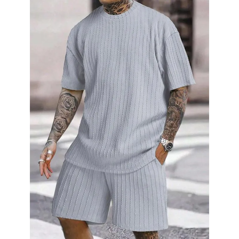 Men's Two-Piece Set: Drop Shoulder Tee & Drawstring Shorts