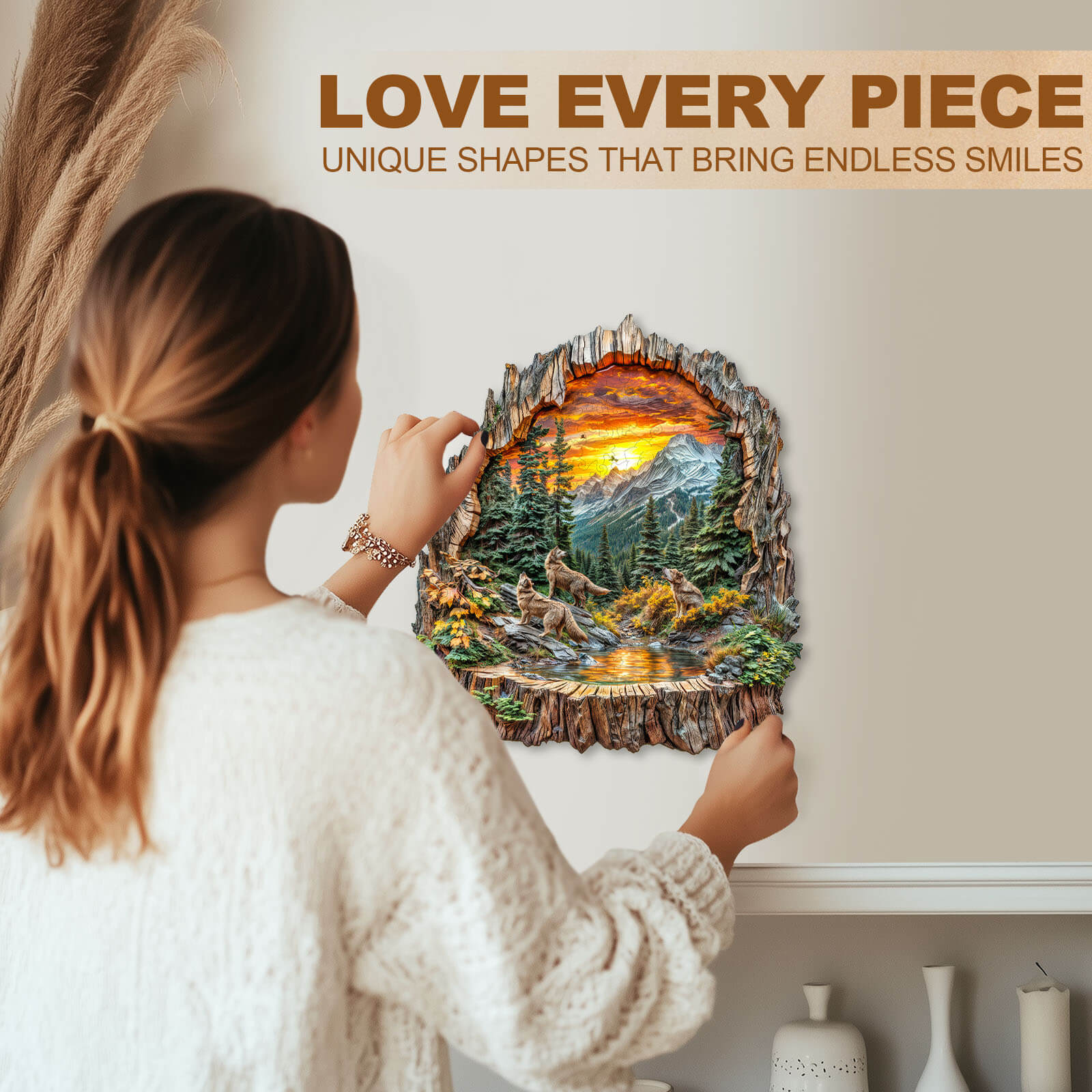 Tree stump Wolf Wooden Jigsaw Puzzle