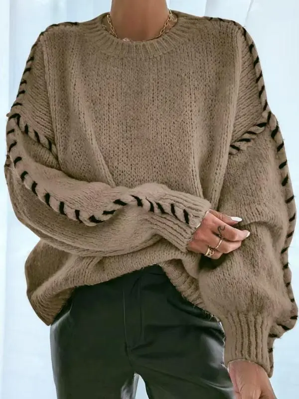 Women's Contrast Binding Drop Shoulder Sweater