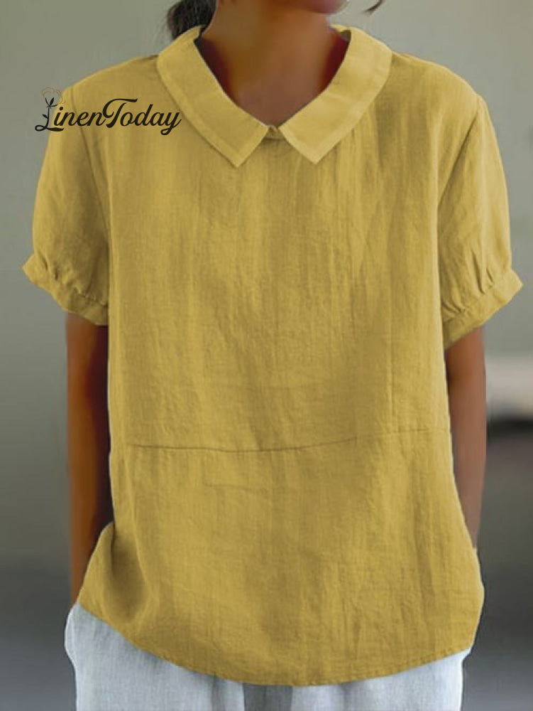 Solid Color Cotton And Linen Top