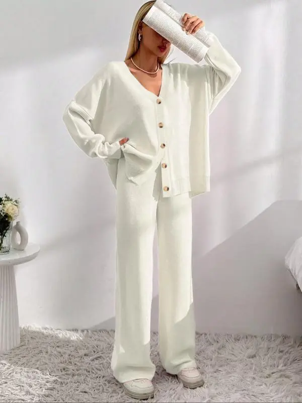 Women’s Knit Cardigan & Wide-Leg Pants Set