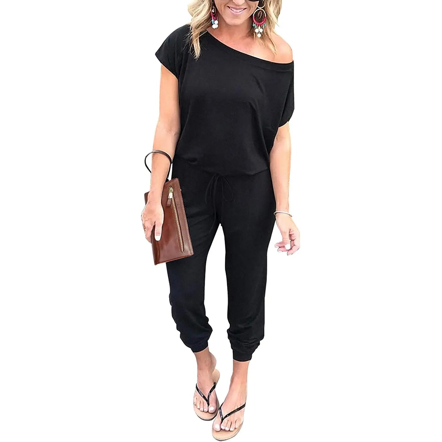 Off-Shoulder Jumpsuit for Women - Casual Loose Fit Romper
