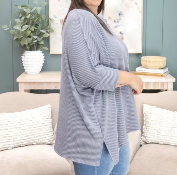 Raised Rib Easy-Fit Dolman 3/4 Sleeve Tunic