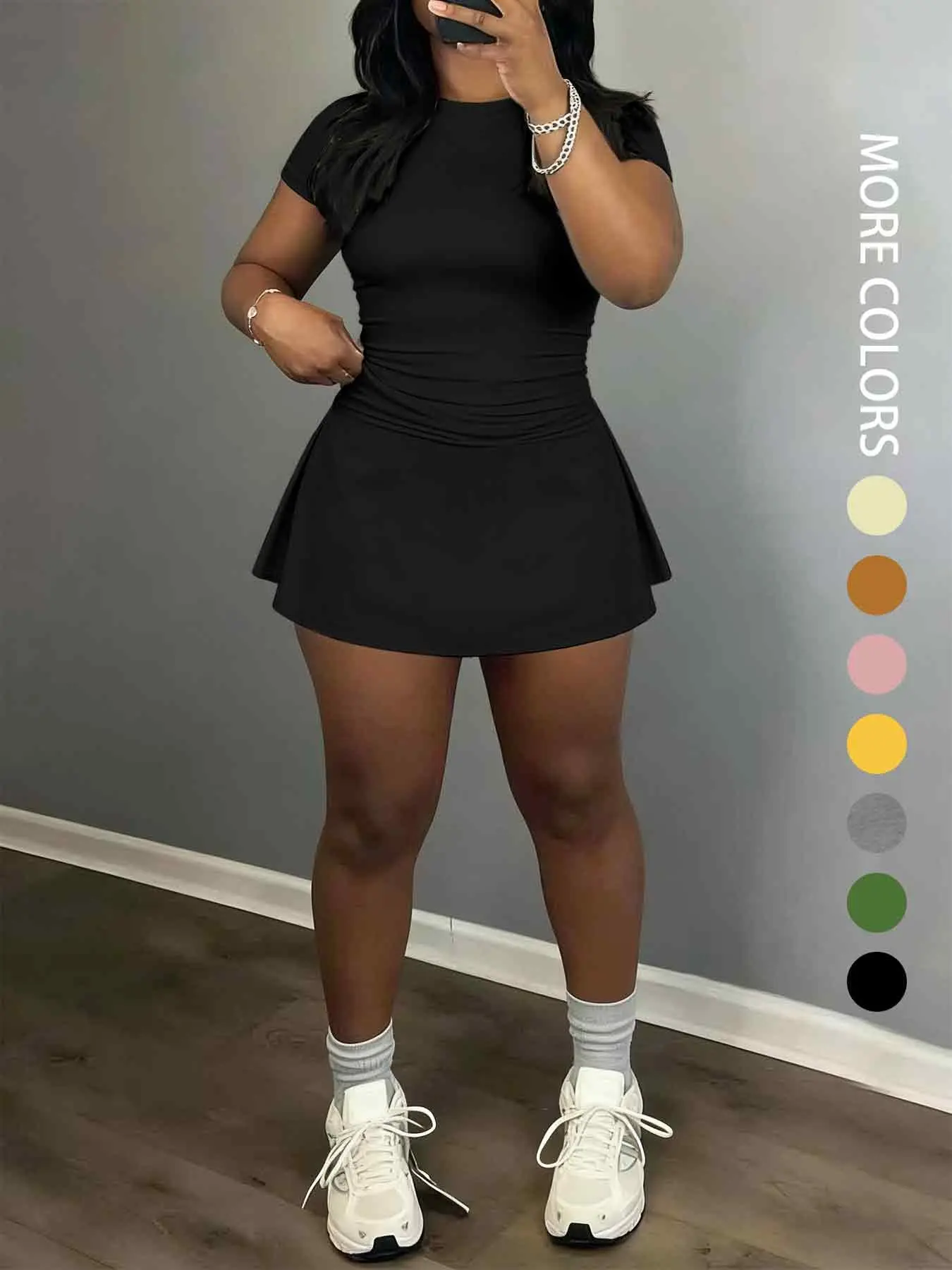 Women's Short Sleeve Casual Sporty Set, 2-Piece Women's Fashionable Daily Wear & Active Lifestyle Clothing, Stretchy Suit Set, Yoga Gym Outfits