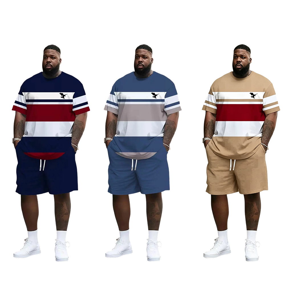 Men's Summer Casual Sportswear Set, Breathable 3D Print Round Neck T-Shirt and Shorts, Knitted Fabric, Loose Fit, Outdoor Leisure Wear, Sporty Style, Casual Activewear, Athleisure Street Fit