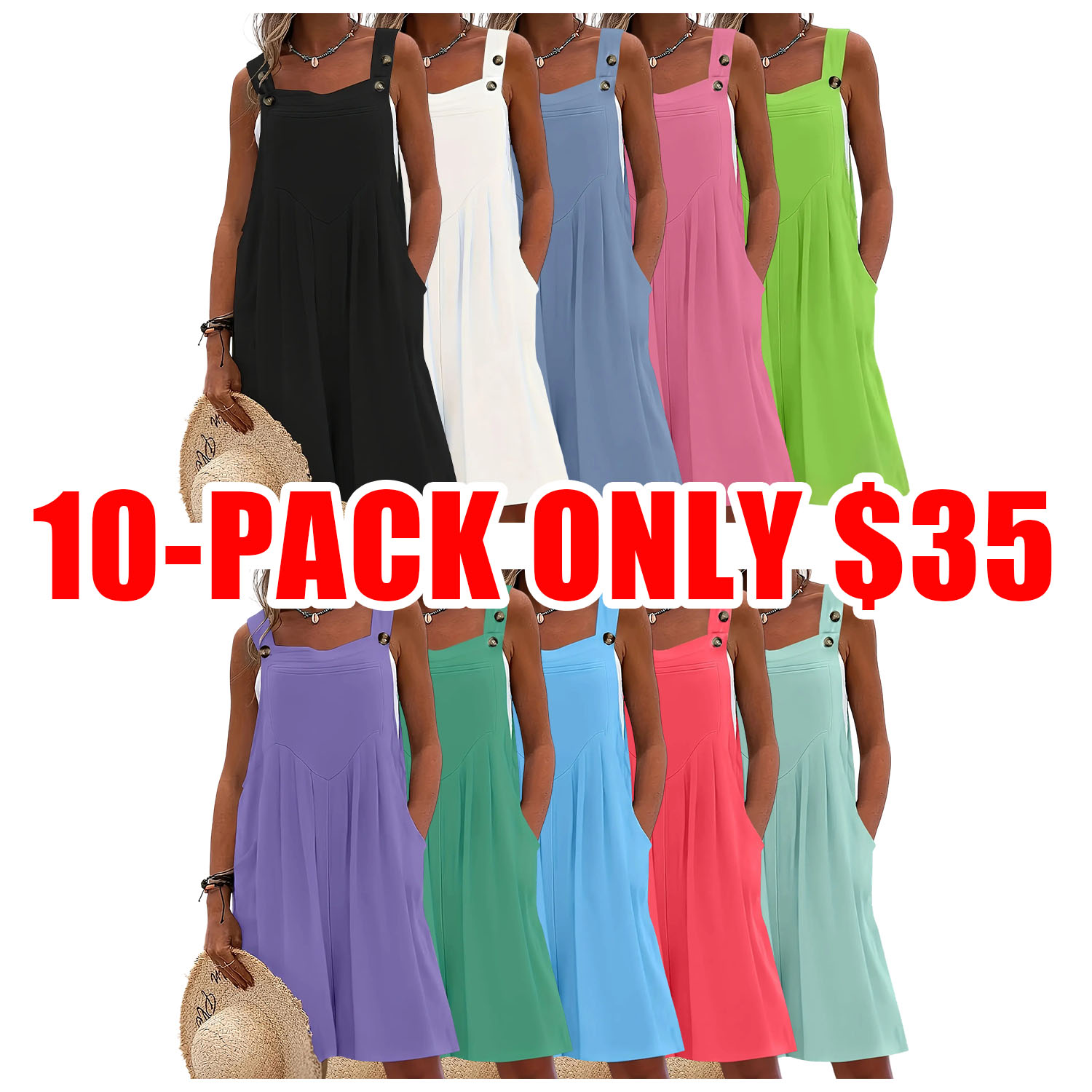 Women's Plus Size Casual Fashion Wide Leg Shorts, Loose Fit Belted Overall Pants with Button Pockets, 10 Colors Available