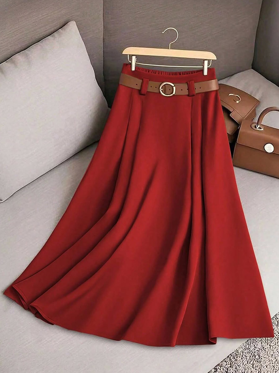 Women's Solid Color High Waist A-Line Casual Skirt