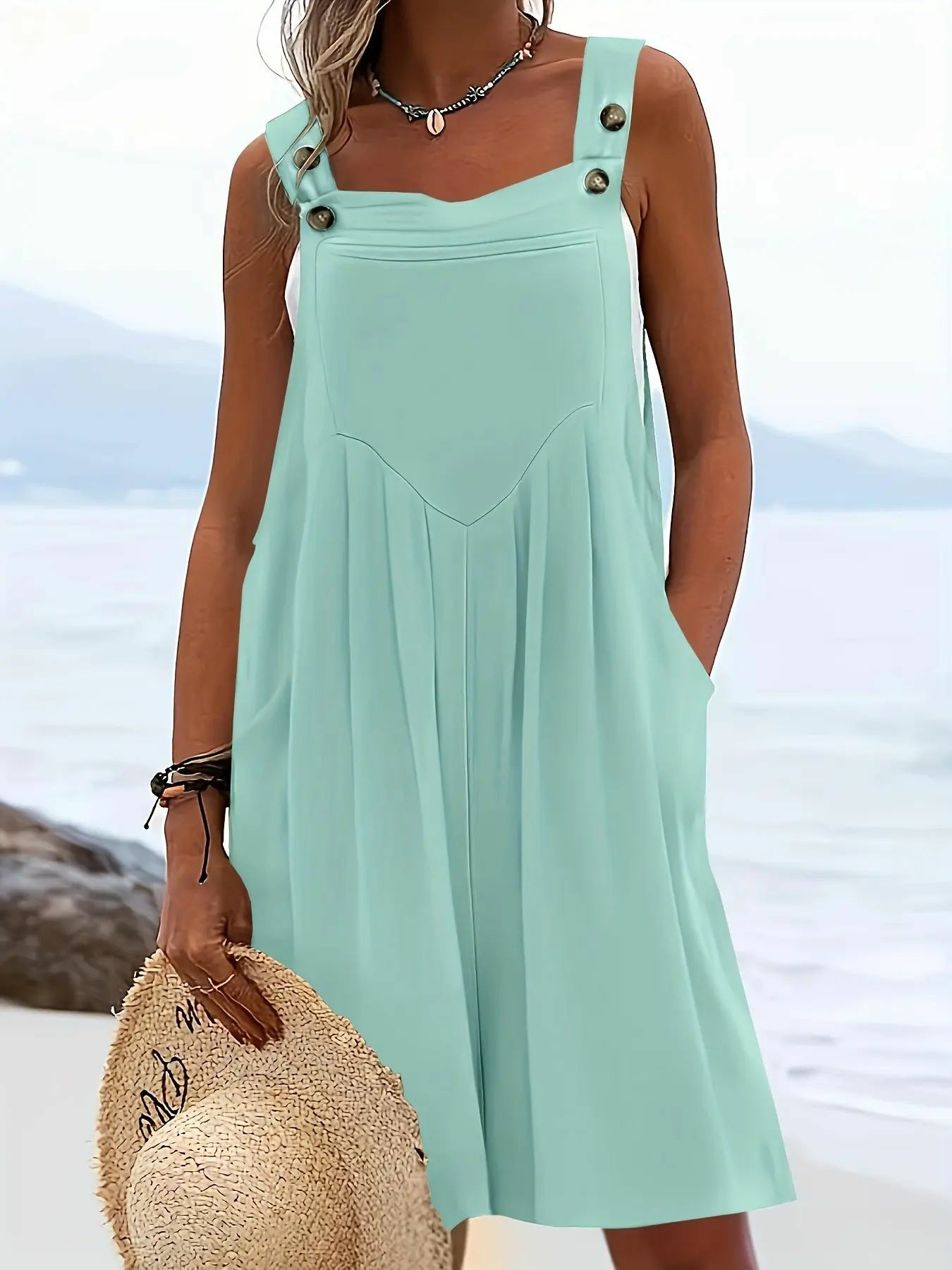 Women's Plus Size Casual Fashion Wide Leg Shorts, Loose Fit Belted Overall Pants with Button Pockets, 9 Colors Available