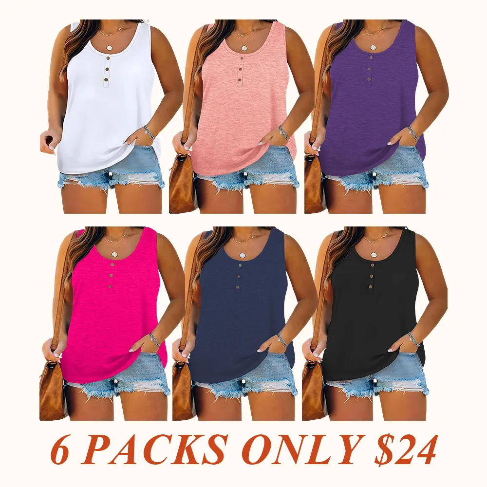 Summer New Trend Large Size Women's Tank Button Casual Vest, Fitted Plain Design, Perfect for Daily Wear