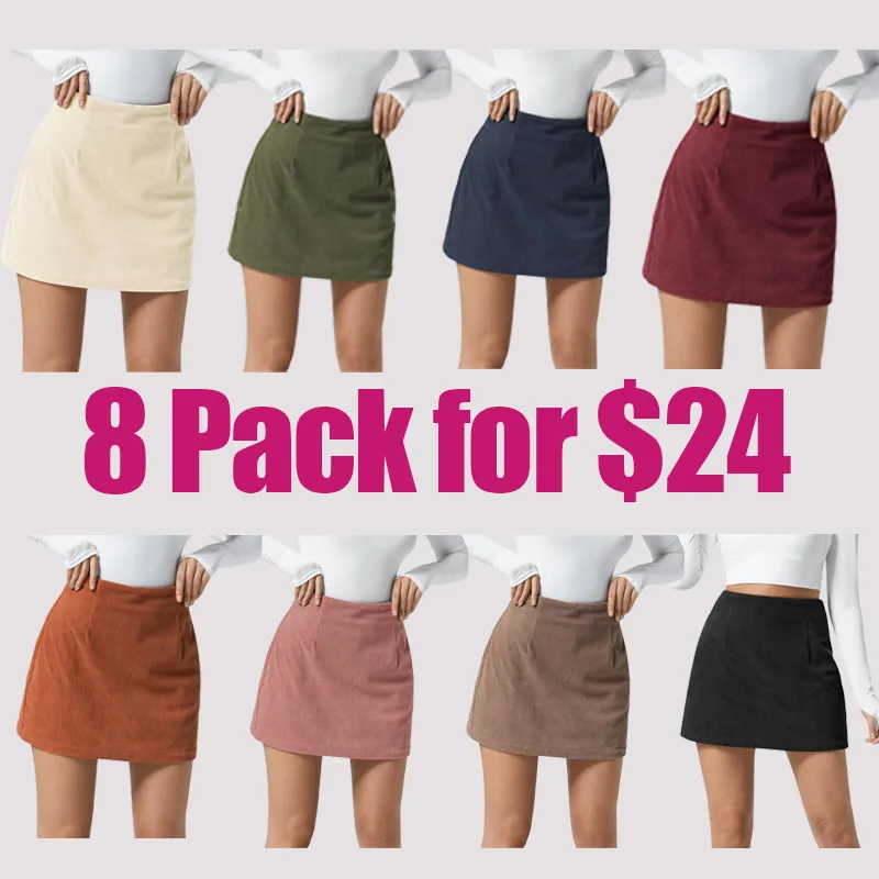 High Waisted Invisible Zipper 2-in-1 Mini A-line Corduroy Casual Skirt