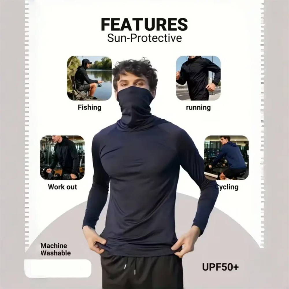 Men's Casual Hoodie Pullovers Slim Fit Long Sleeve Lightweight UPF 50+ Sun Protection