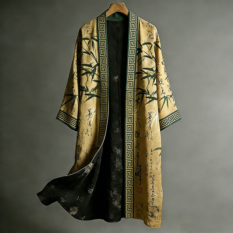 Japanese Style Retro Calligraphy Bamboo Art Pattern Casual Kimono