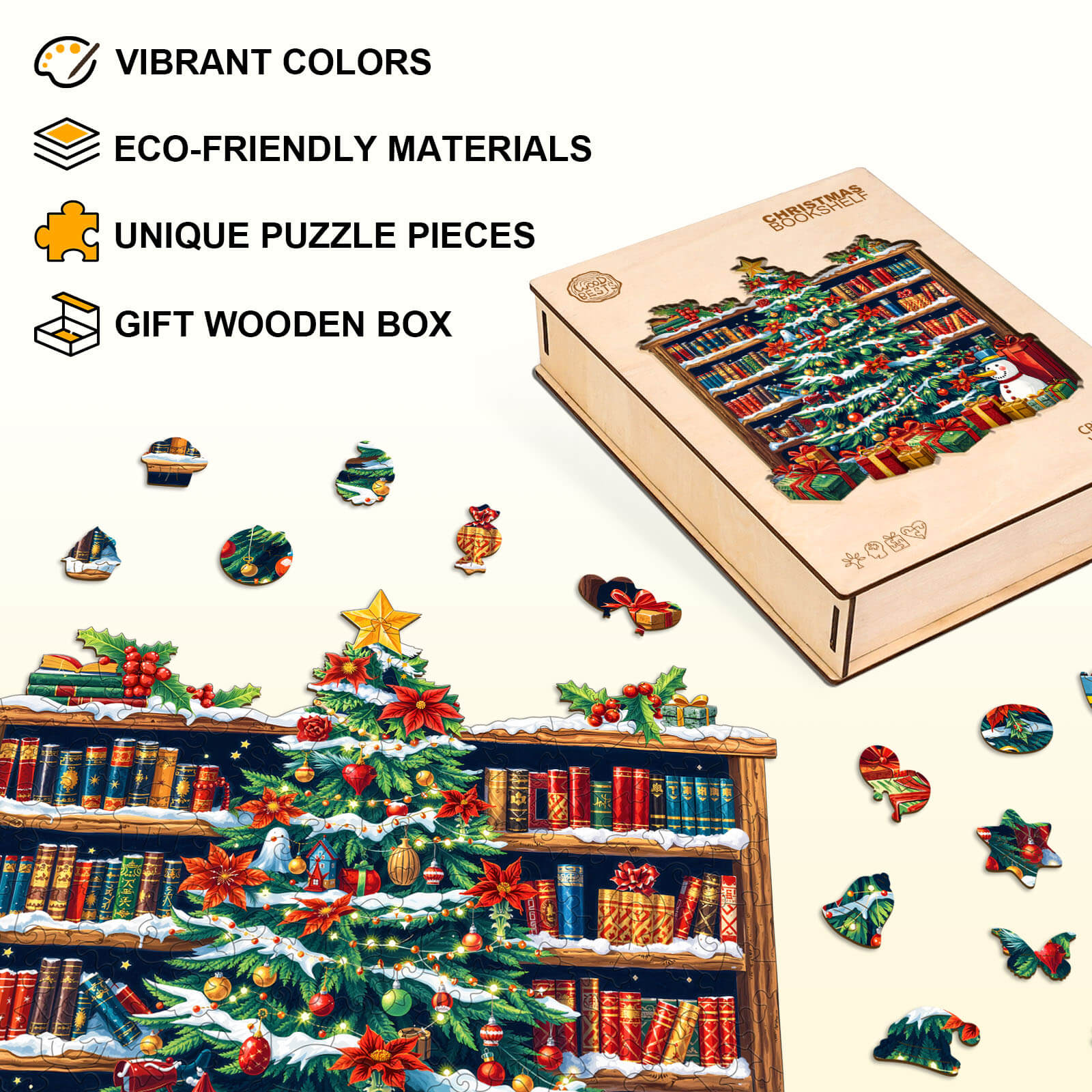 Christmas bookshelf Wooden Jigsaw Puzzle