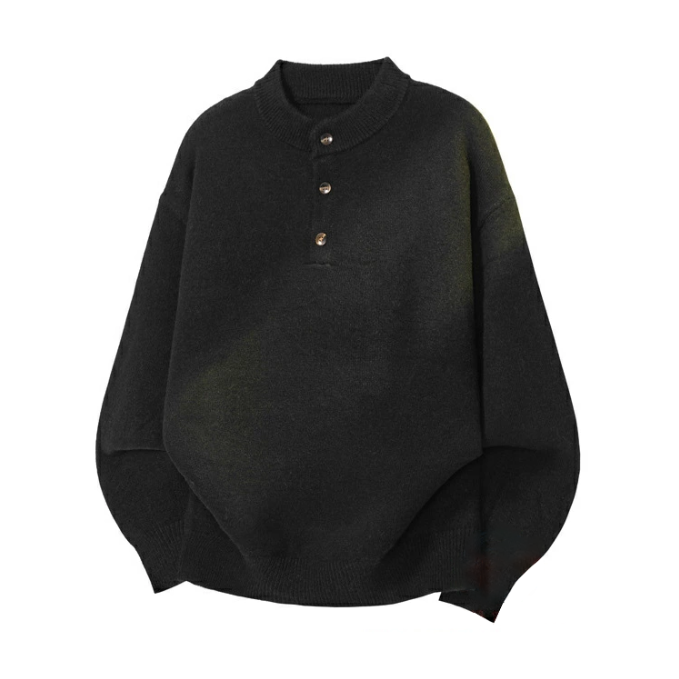 【大人の色気】ヘンリーネック ニット セーター メンズ グレー オールドマネー 韓国 きれいめ 厚手 冬