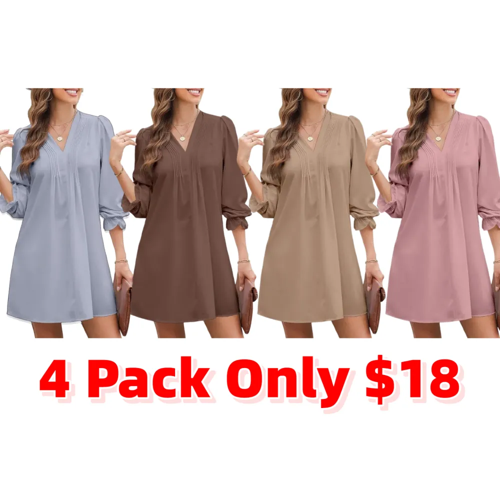 Womens Casual Dress A-Line Ruffle Sleeve V Neck Midi Dress