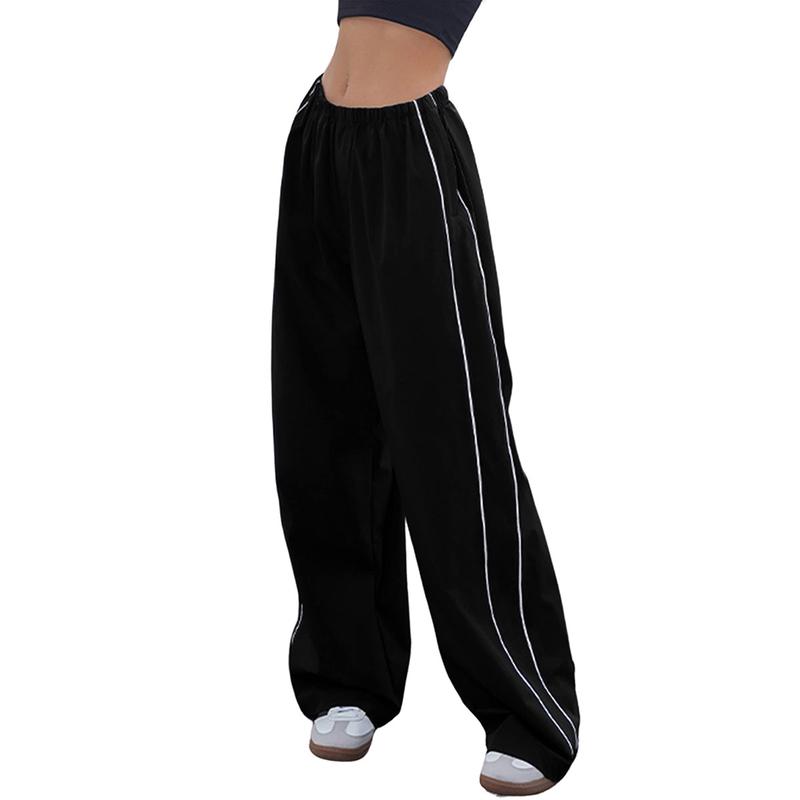 Wide-Leg Elastic-Waist Parachute Pants — Relaxed High-Rise Trousers