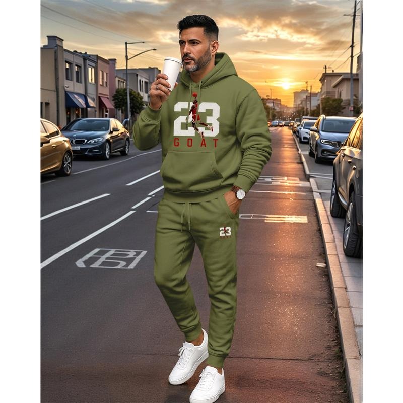 Men's Goat 23 Pattern Print Hoodie and Drawstring Sweatpants Set