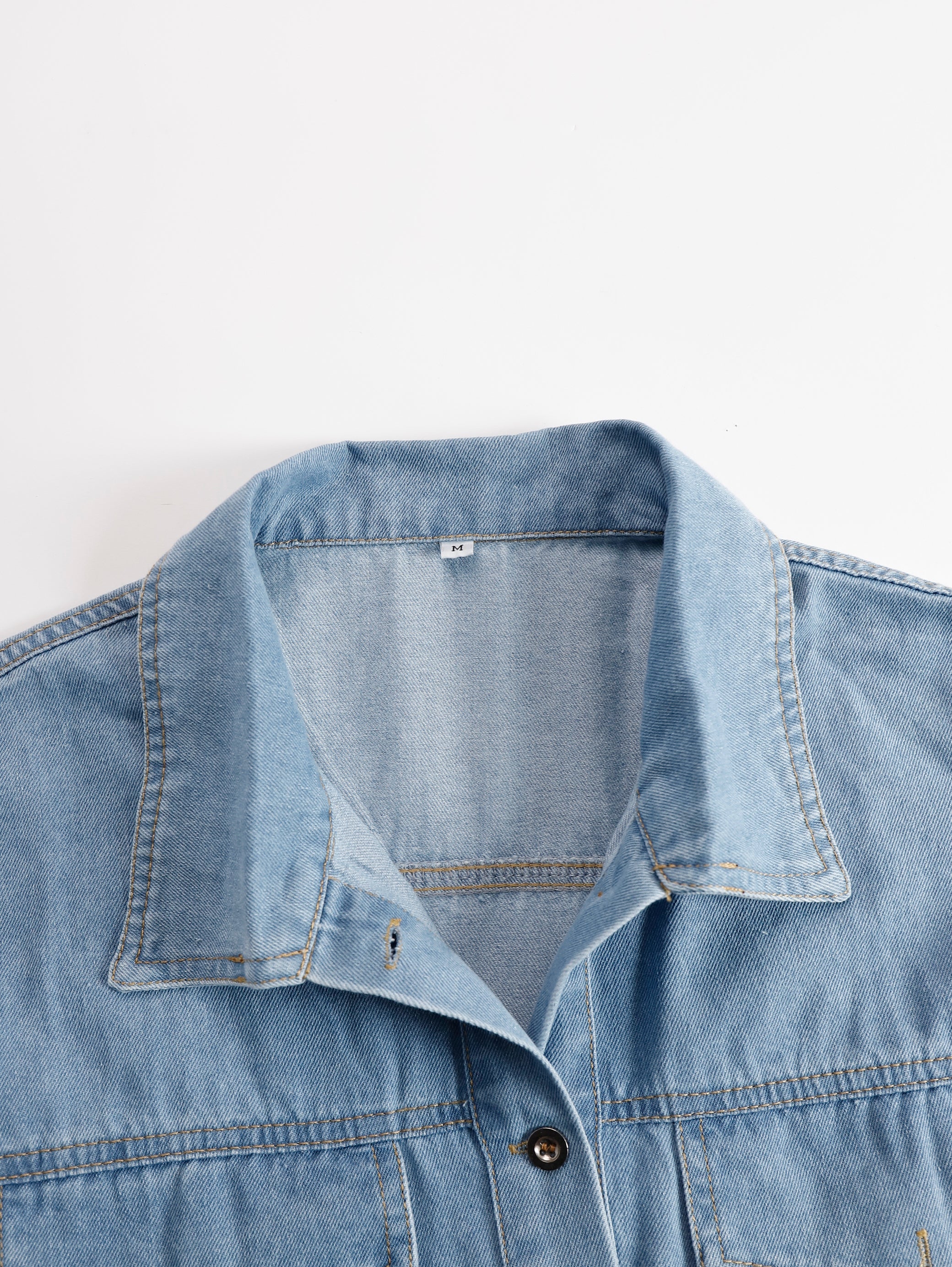 Casual Loose Vintage Denim Short Sleeve Shirt Tassel Mini Dress